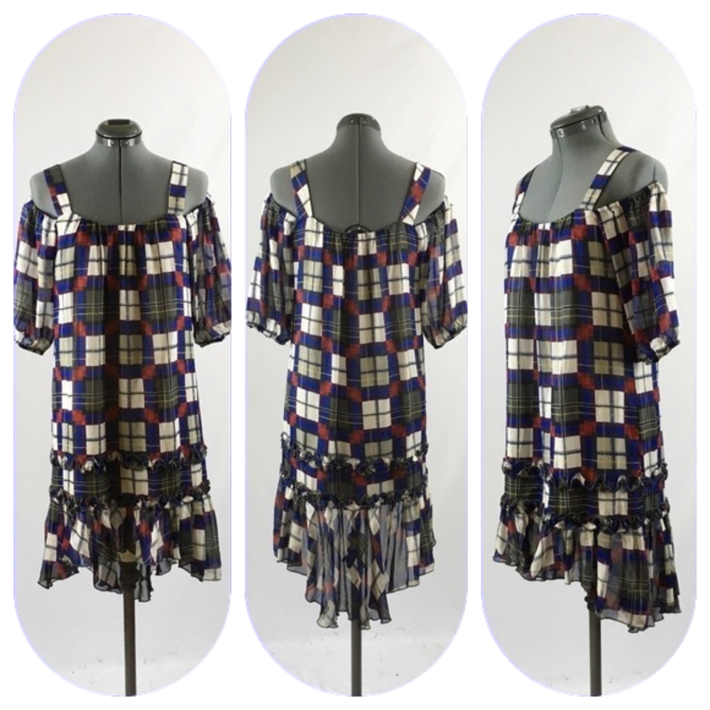 𝅺kenzie Pretty 💕Cold Shoulder Hi/Low Plaid Dress💕